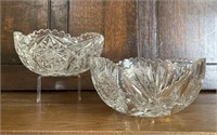 Two Cut Glass Center Bowls one small chip