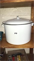 LARGE ENAMEL POT WITH LID, 12.5" ROUND