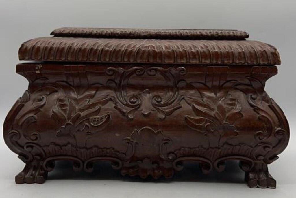 Antique Wooden Hand Carved Jewelry Box