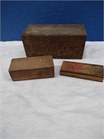 Three Pyrography Wood Boxes x3