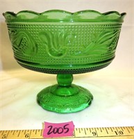 E O Brody Green Glass Pedestal Compote Candy Dish