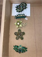 Green Stone Brooch Pins