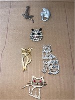 Cat Stone Pin Brooches