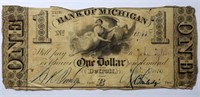 1839 $1 MICHIGAN OBSOLETE CURRENCY NOTE