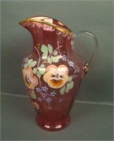 Victorian Pansy Enameled Tankard Water Pitcher –