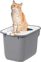 IRIS USA Square Top Entry Cat Litter Box Grey