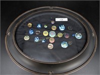 Oval frame of Carnival Glass Buttons- approx 22 ct