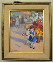 Framed Oil Painting of Two Girls