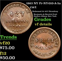 1863 NY Civil War Token Fr-NY-010-A-5a 1c Grades v