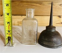 Vintage Glass Bottle & Oil Can