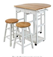 BREAKFAST Drop LeaF  Cart with 2 Stools-White