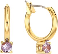 14k Gold-pl. .10ct Rose Quartz Hoop Earrings