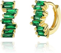 14k Gold-pl. Baguette Cut 2.24ct Emerald Earrings