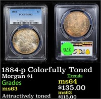 1884-p Colorfully Toned Morgan Dollar $1 Graded ms