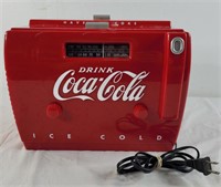 Vintage Coca-Cola cooler shaped radio, powers on