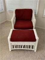 White Wicker Chair & Ottoman