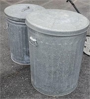 2 Galvanized Trash Cans with Lids