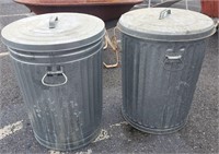 2 Galvanized Trash Cans with Lids