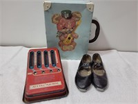 Antique Suitecase, Adding Machine & Tape Shoes