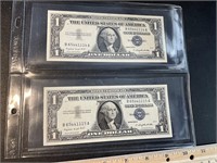 2 blue seal $1 dollar notes in consecutive order