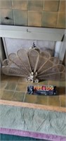 Vintage "brass" fireplace folding peacock fan