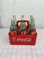 Vtg Coca-Cola 6- 32oz Carrying Crate Glass Bottles