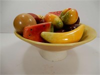 Fruit Bowl w/Wood and Marble Fruit