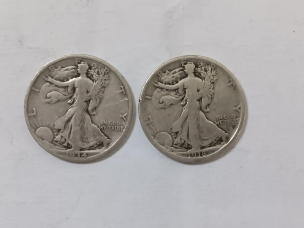 1918 S & 1934 S Walking Liberty Halves