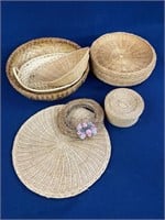 Assorted Baskets, Trivet, plate holders and more