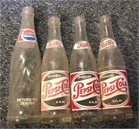 Lot of 4 Pepsi Pepsi-Cola Glass Bottles