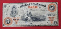 1866 $5 Miners & Planters Bank