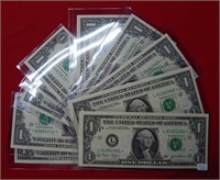 (10) $1 Federal Reserve Star Notes - Consec # -