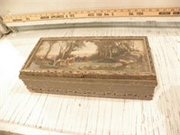 WOOD BOX W/ FRAMED PICTUREON TOP, MISC ITEMS