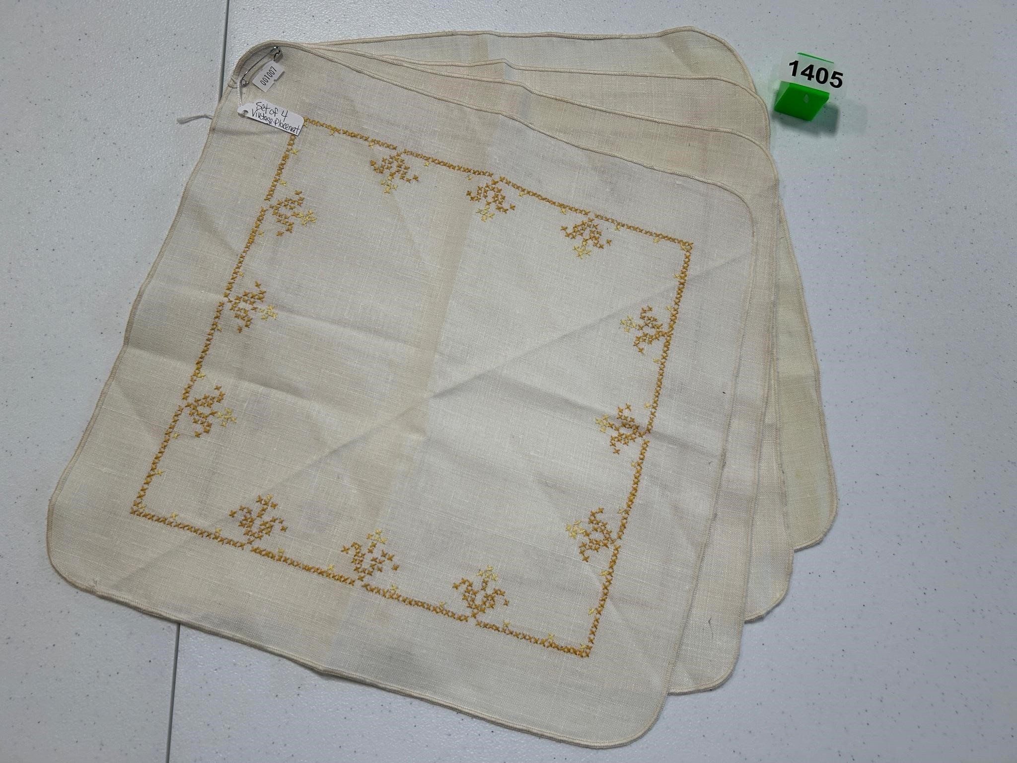 Set of 4 cross stiched 15" linen napkins/placemats