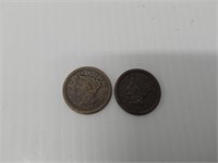 (2) large one cent pieces