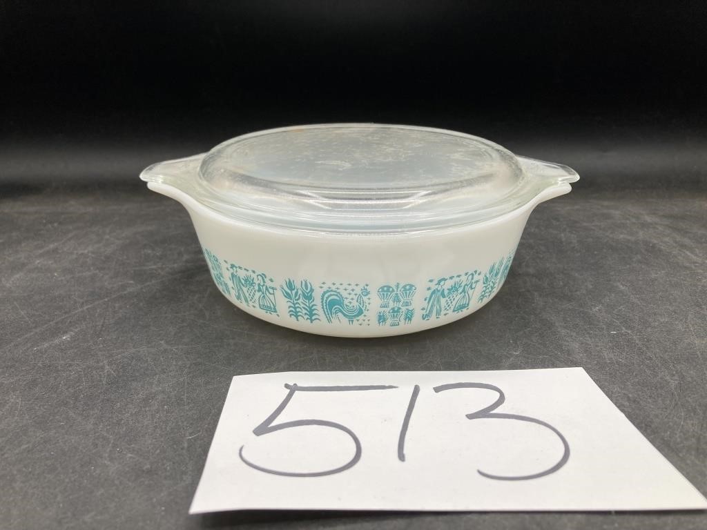 Vintage Pyrex Amish Butterprint Turq. 471 Cass/Lid