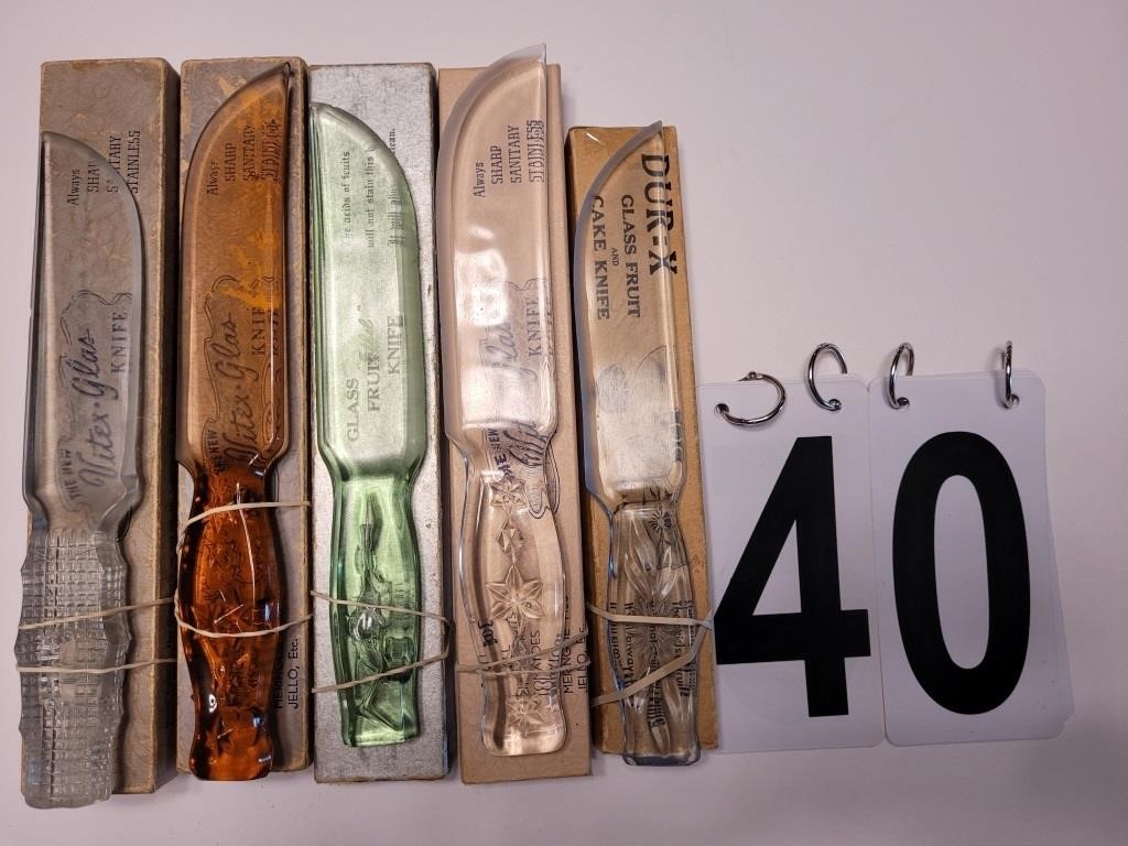 Glass Knives W/ Boxes (1 Orange ~ 1 Green ~ 1 Blue