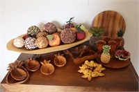 Collection of Decorative Fruits, Wooden Bowls++
