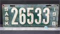 1918 Saskatchewan License Plate *SC