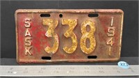1941 Saskatchewan Motorcycle License Plate *SC
