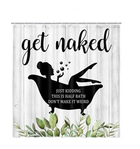 69x70” Get Naked Fabric Shower Curtain with Hooks