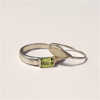 2 Silver Rings, Opal And Peridot  Set