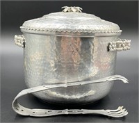 Vintage Hammered Aluminum Ice Bucket & Tongs