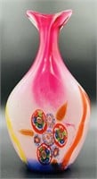 Stunning Murano MCM Millifiori Vase 11” Pink &