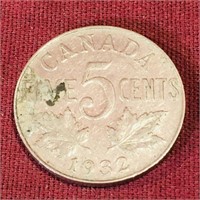 1932 Canada 5 Cent Coin