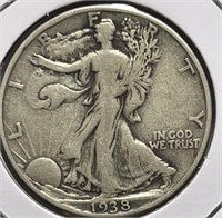 1938-D Silver Walking Half Dollar