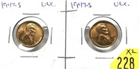 x2- 1947-S Lincoln cents, Unc. -x2 cents-Sold by
