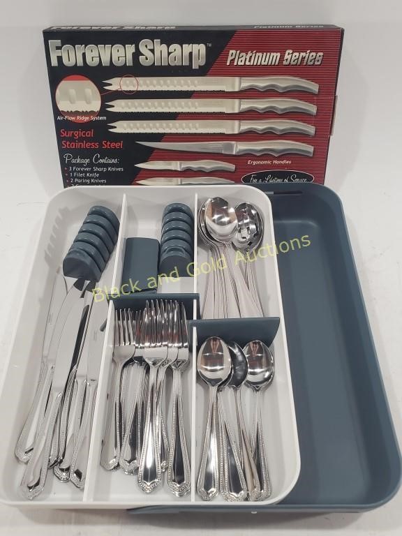 Set of Flatware & NIB Firever Sharp Knives