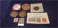 Tray Of Assorted Medallions & Stamps