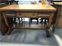 Vintage Tiger Oak Library Table with 5 Drawers